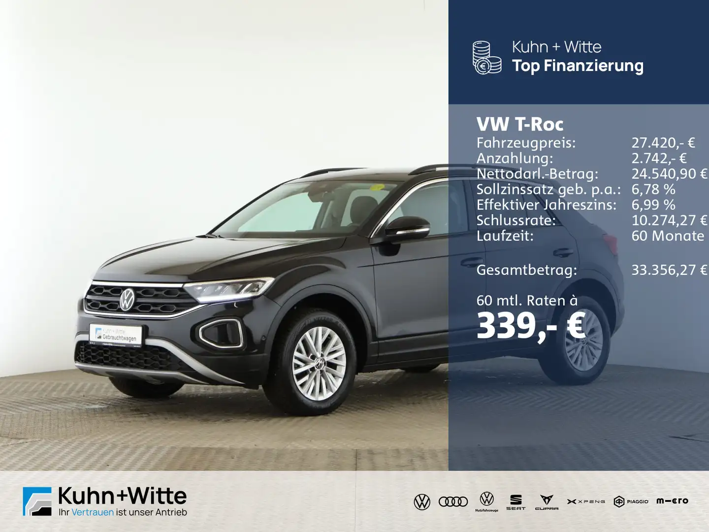 Volkswagen T-Roc 1.5 TSI Life *AHK*ACC*LED*RFK*Navi*AppleCa Zwart - 1