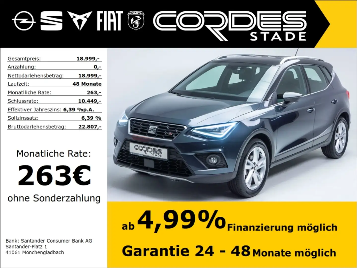 SEAT Arona FR BEATS 1.0 TSI AHK-abnehmbar Navi PDC Kamera (52 Grau - 1