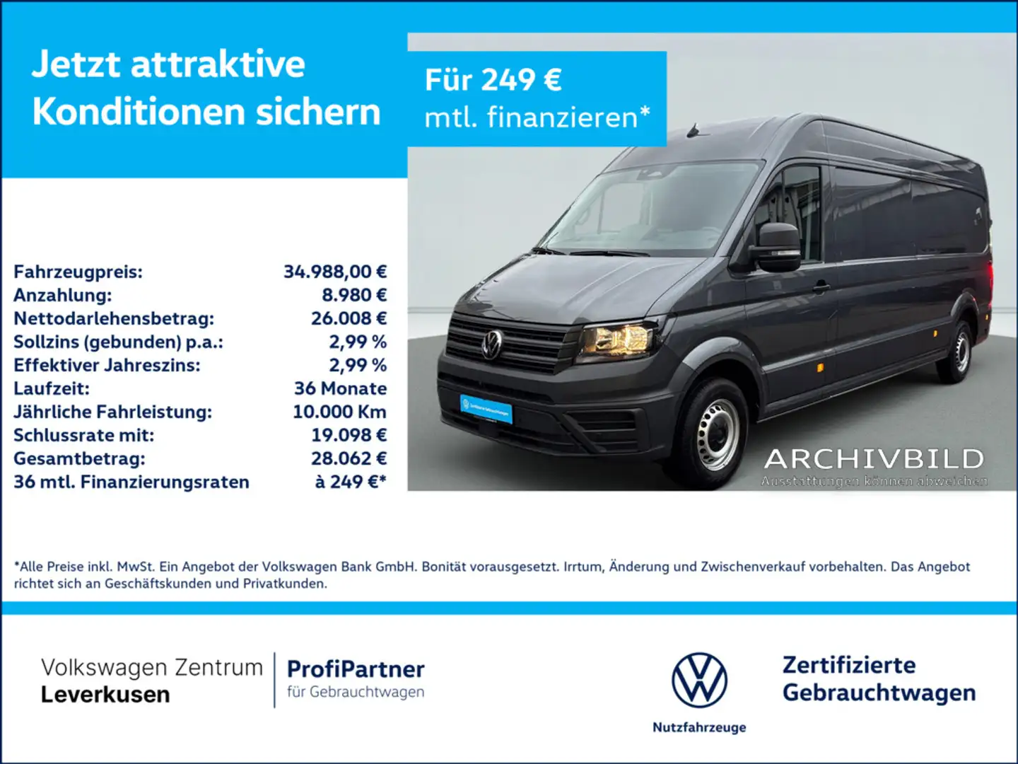 Volkswagen Crafter Kasten lang L3H2 VIRT AHK CARPLAY KAM Gri - 1