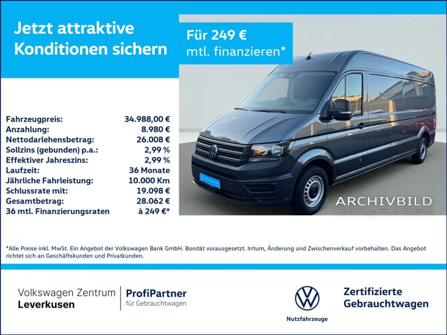 Volkswagen Crafter Kasten lang L3H2 VIRT AHK CARPLAY KAM Szürke - 1