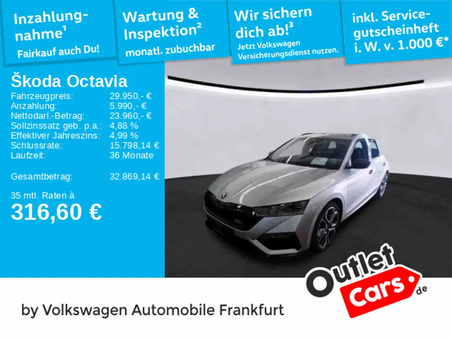 Skoda Octavia Combi 2.0 TSI DSG RS Plus Navi LED LaneA Silber - 1