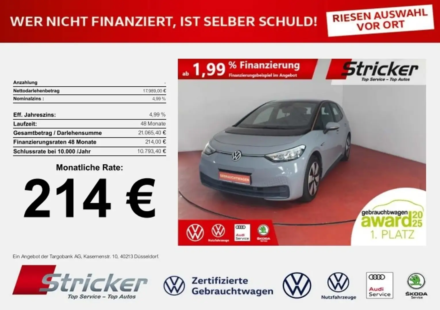 Volkswagen ID.3 Pure City 214,-ohne Anzahlung 110/45 ACC Sitzheiz Grau - 1