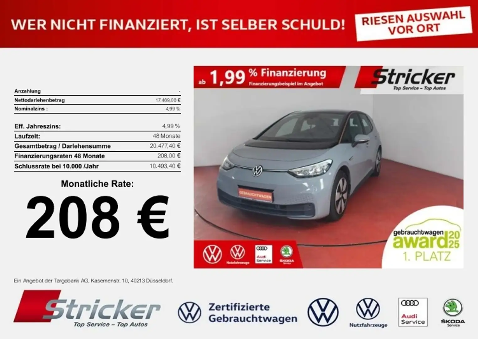 Volkswagen ID.3 Pure City 208,-ohne Anzahlung 110/45 ACC Sitzheiz Grau - 1