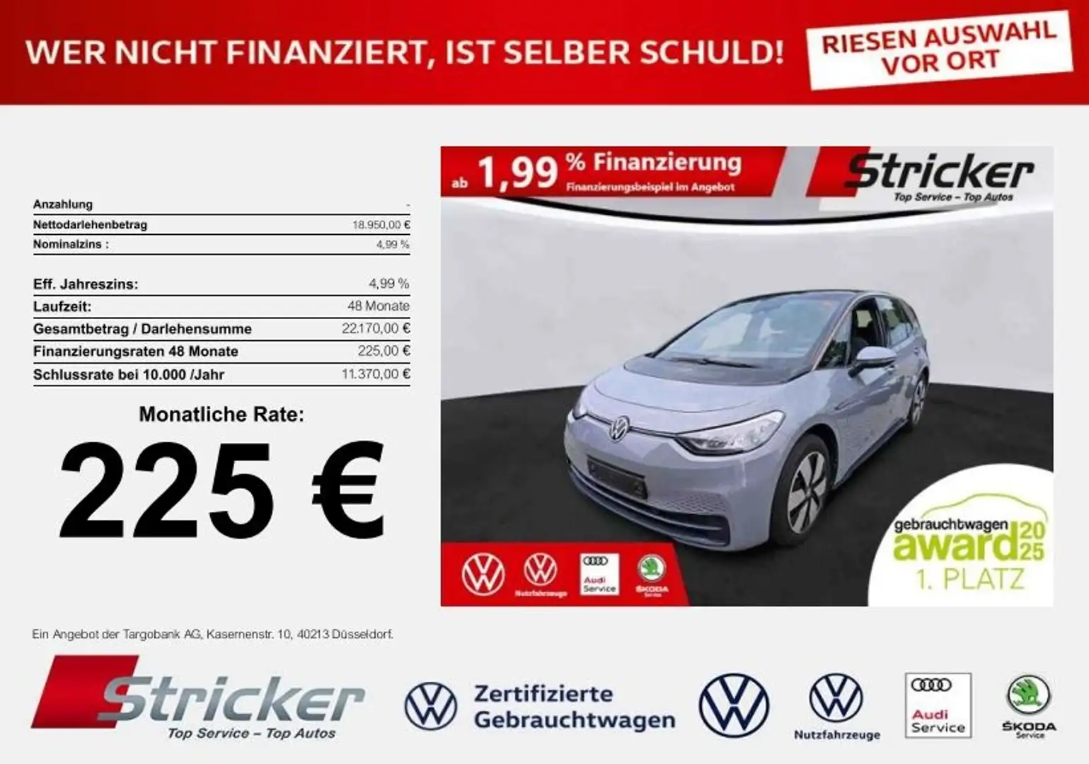 Volkswagen ID.3 Pure City 110/45 225,-ohne Anzahlung ACC Sitzheiz Grau - 1