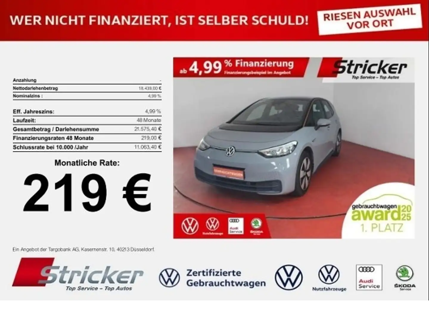 Volkswagen ID.3 Pure City 219,-ohne Anzahlung 110/45 ACC Sitzheiz Grau - 1