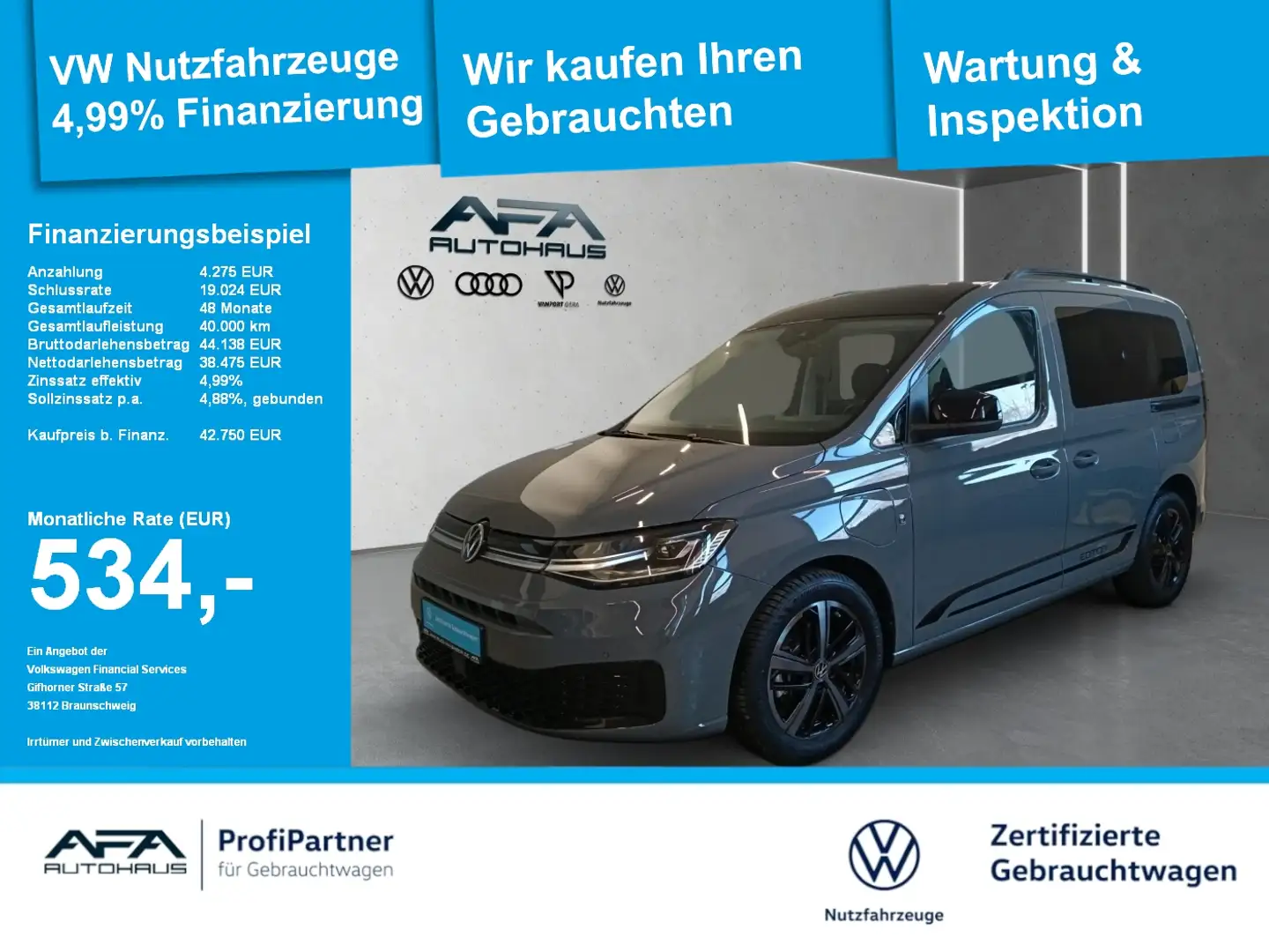 Volkswagen Caddy 1,5 TSI eHybrid DSG LED*Navi*AHK*RFK Grau - 1