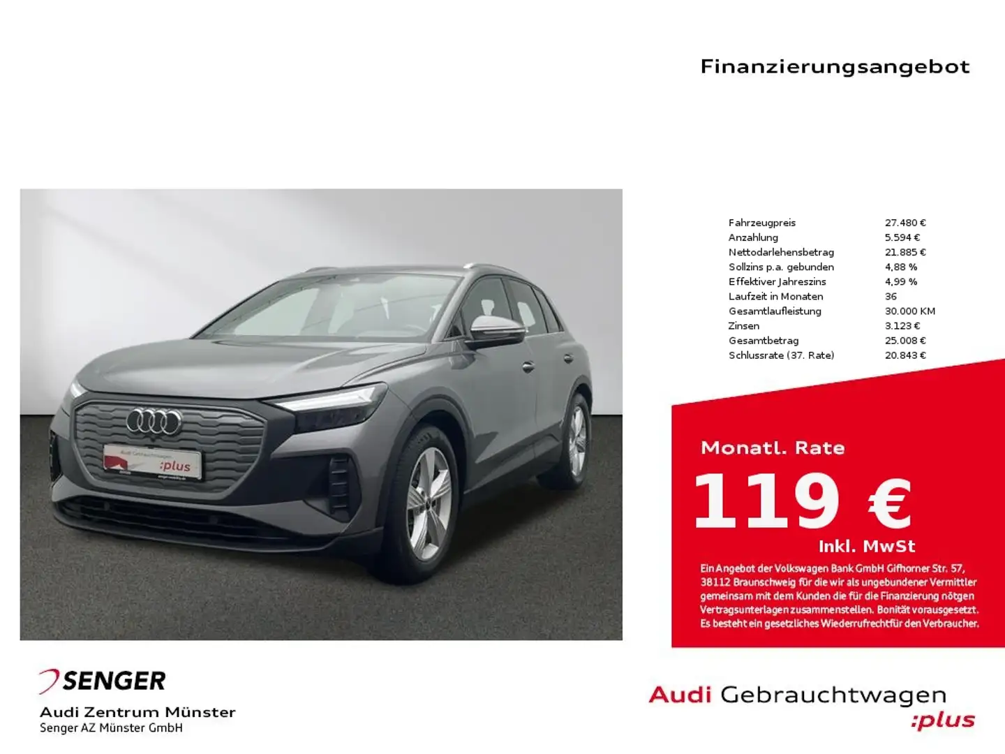 Audi Q4 e-tron 40 MMI LED B&O Standheizung Leder Grau - 1