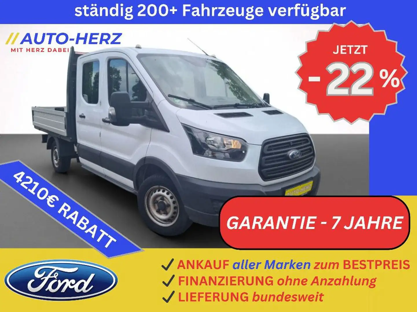 Ford Transit Pritsche 310 L2 DOKA *7 SITZE-KLIMA-AHK* Weiß - 1