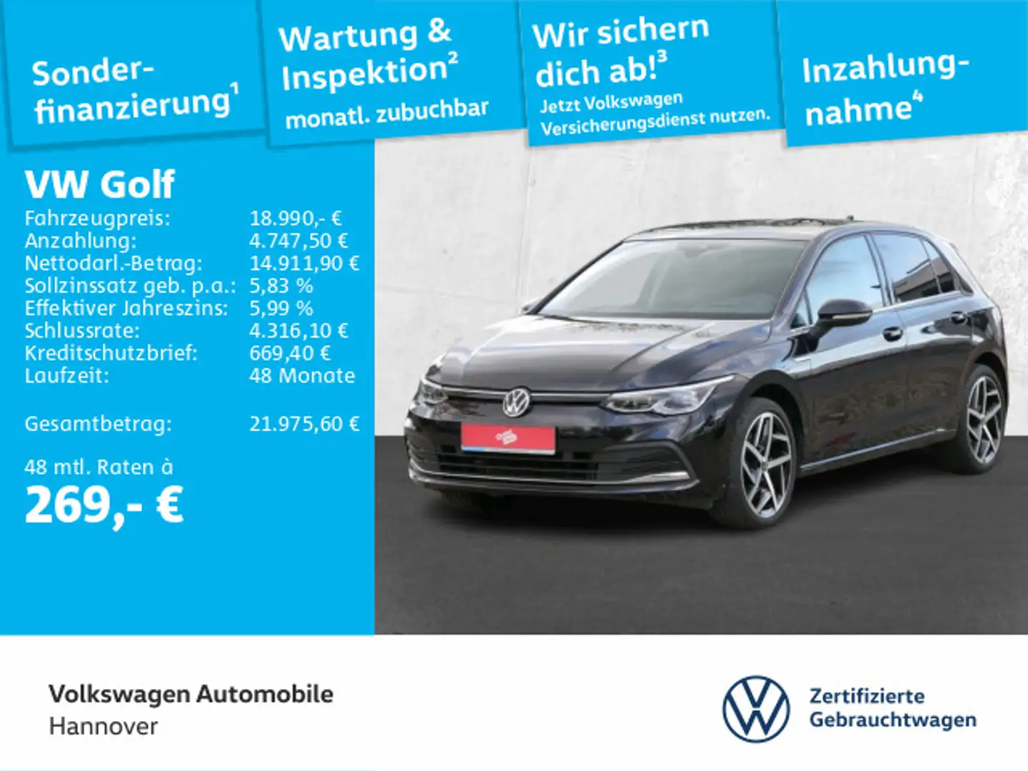 Volkswagen Golf VIII 1.5 TSI Style Navi Pano Kamera HUD ACC Noir - 1