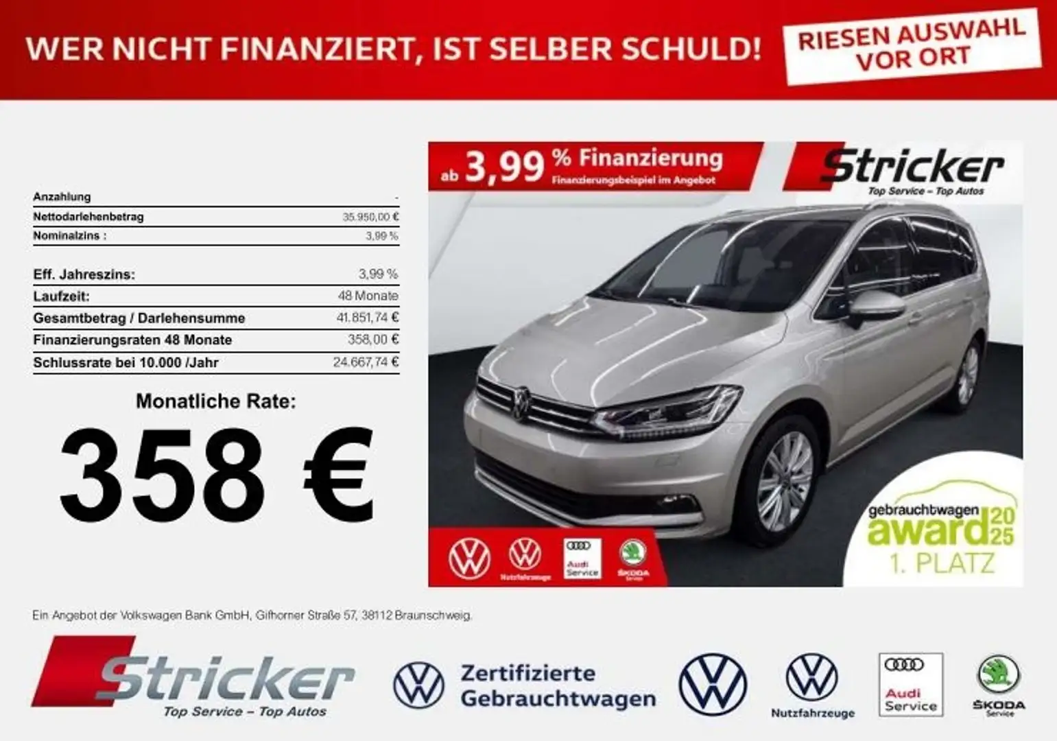 Volkswagen Touran Highline 2.0TDI DSG 358,-ohne Anzahlung AHK 7-Sit Silber - 2