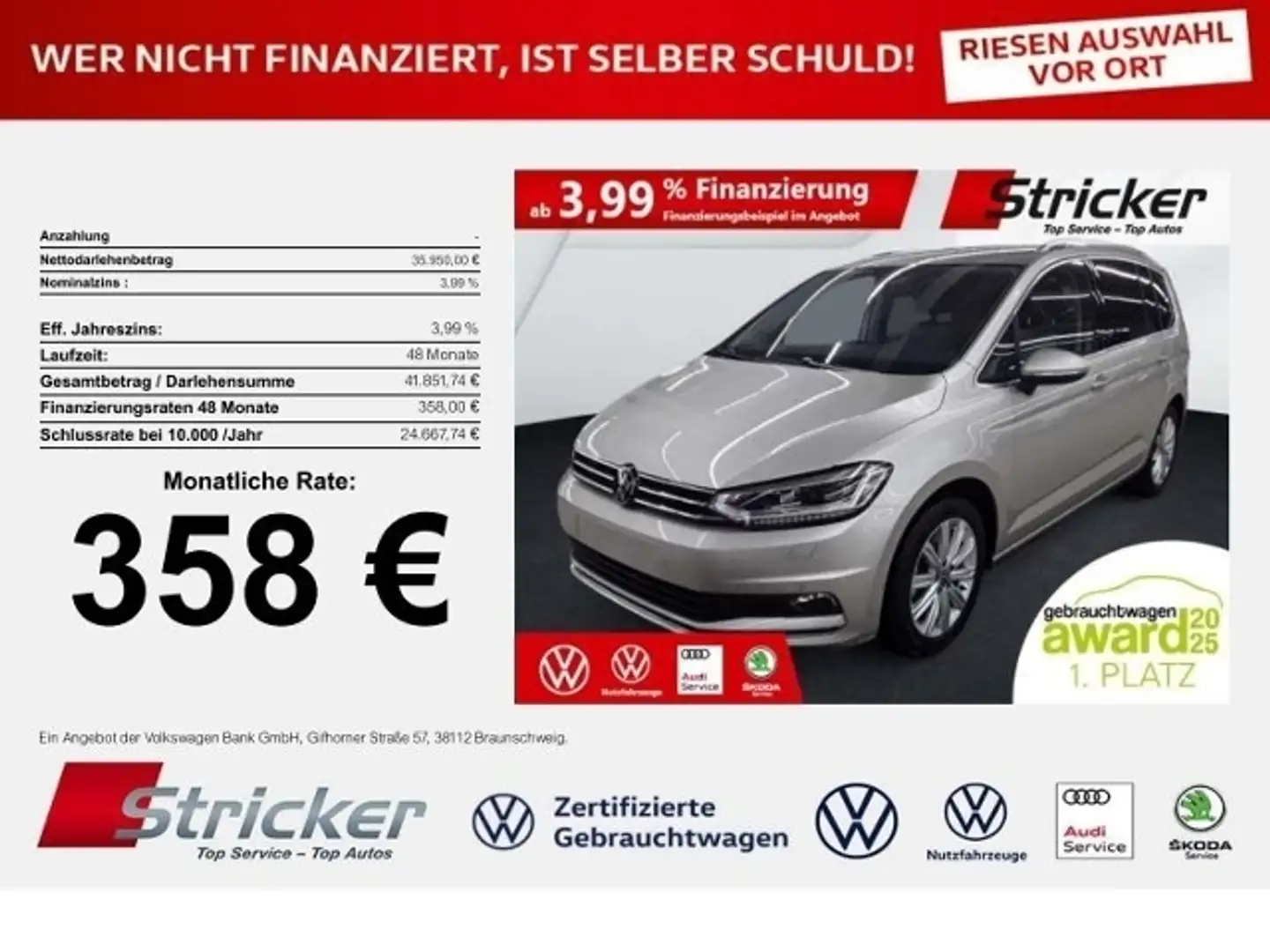Volkswagen Touran Highline 2.0TDI DSG 358,-ohne Anzahlung AHK 7-Sit Silber - 1