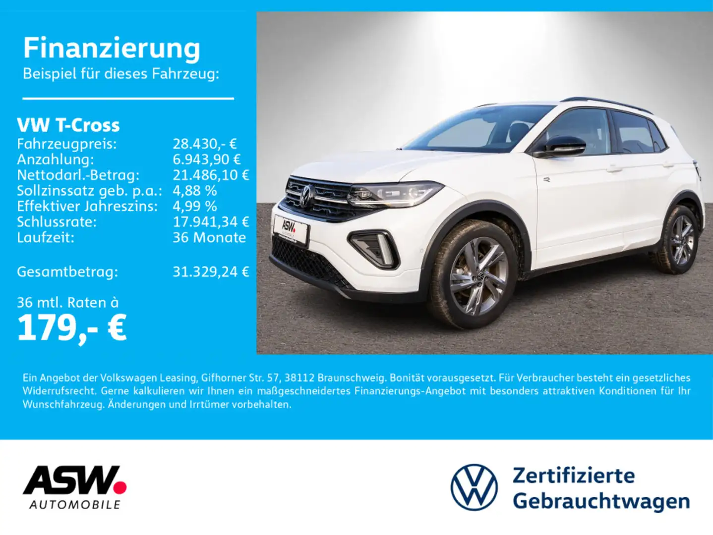 Volkswagen T-Cross R-Line 1.5TSI DSG LED Navi PDC ACC AHK Weiß - 1