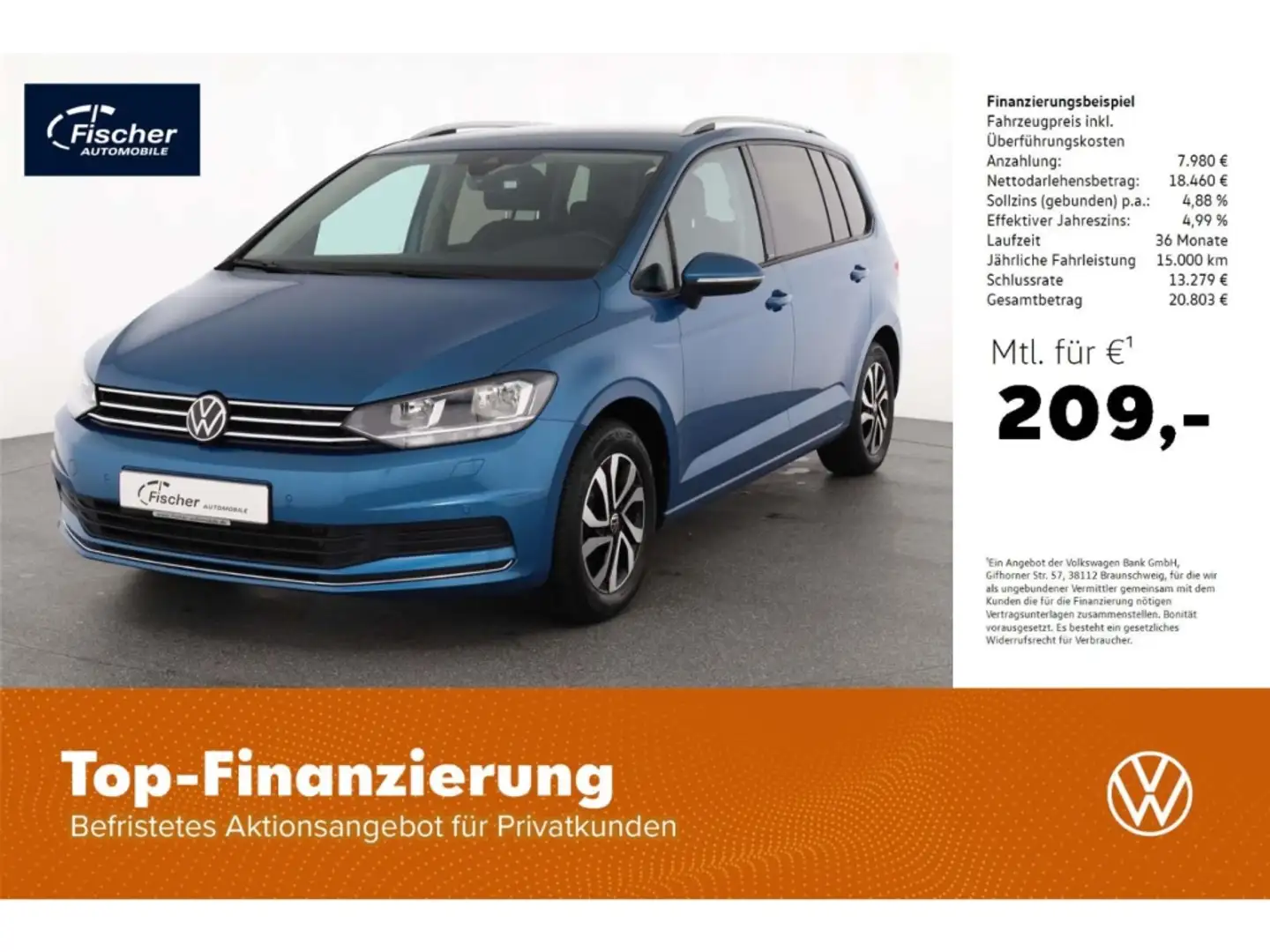 Volkswagen Touran 1.5 TSI Active DSG 7-Sitze/NAV/DC/ACC/PDC Blau - 1