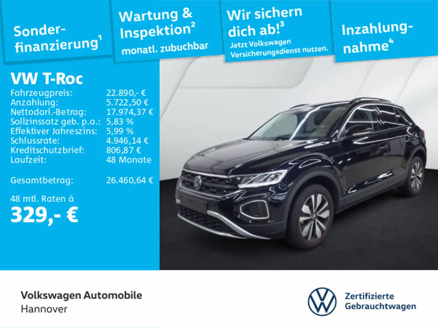 Volkswagen T-Roc 1.0 TSI Goal Navi LED DigCocpit PDC SHZ AC Schwarz - 1