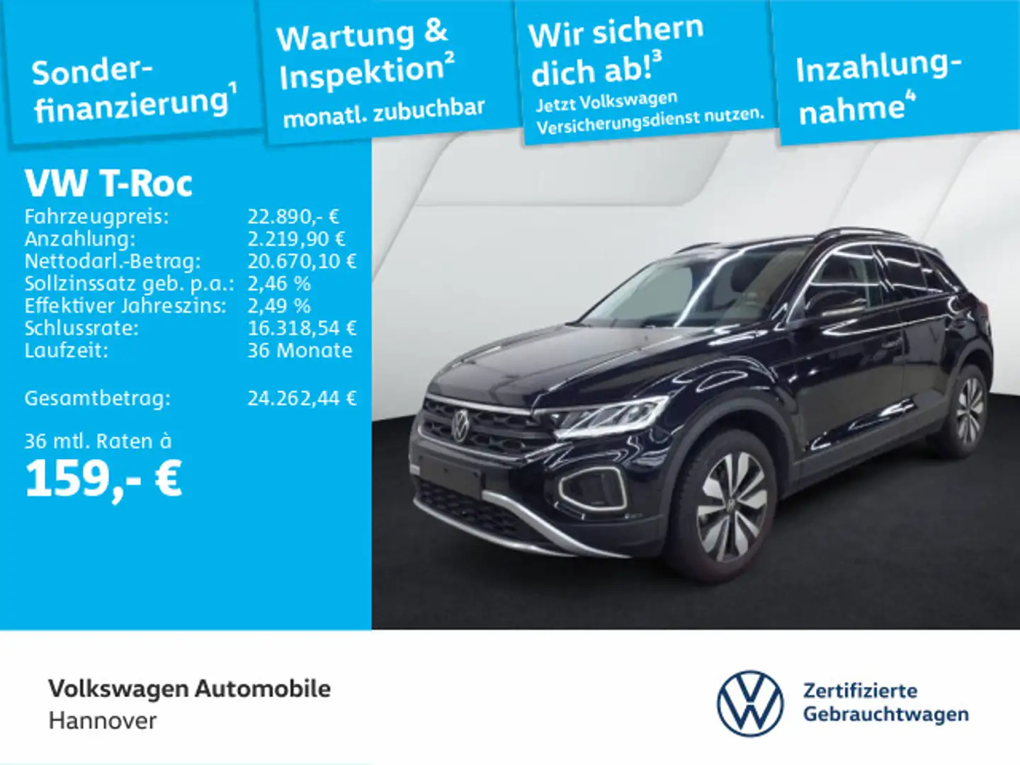Volkswagen T-Roc 1.0 TSI Goal Navi LED DigCocpit PDC SHZ AC Noir - 1