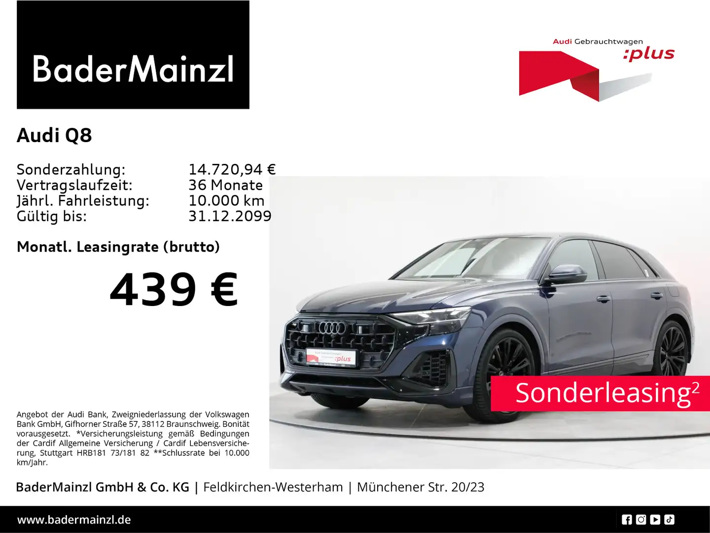 Audi Q8 55 TFSIe quattro AHK Matrix HUD 360° Luft ACC Bleu - 1