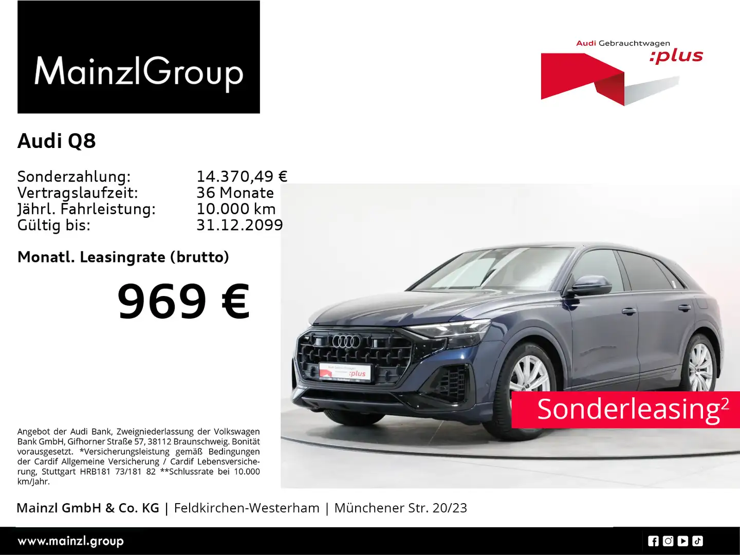 Audi Q8 55 TFSIe quattro AHK Matrix HUD 360° Luft ACC Azul - 1