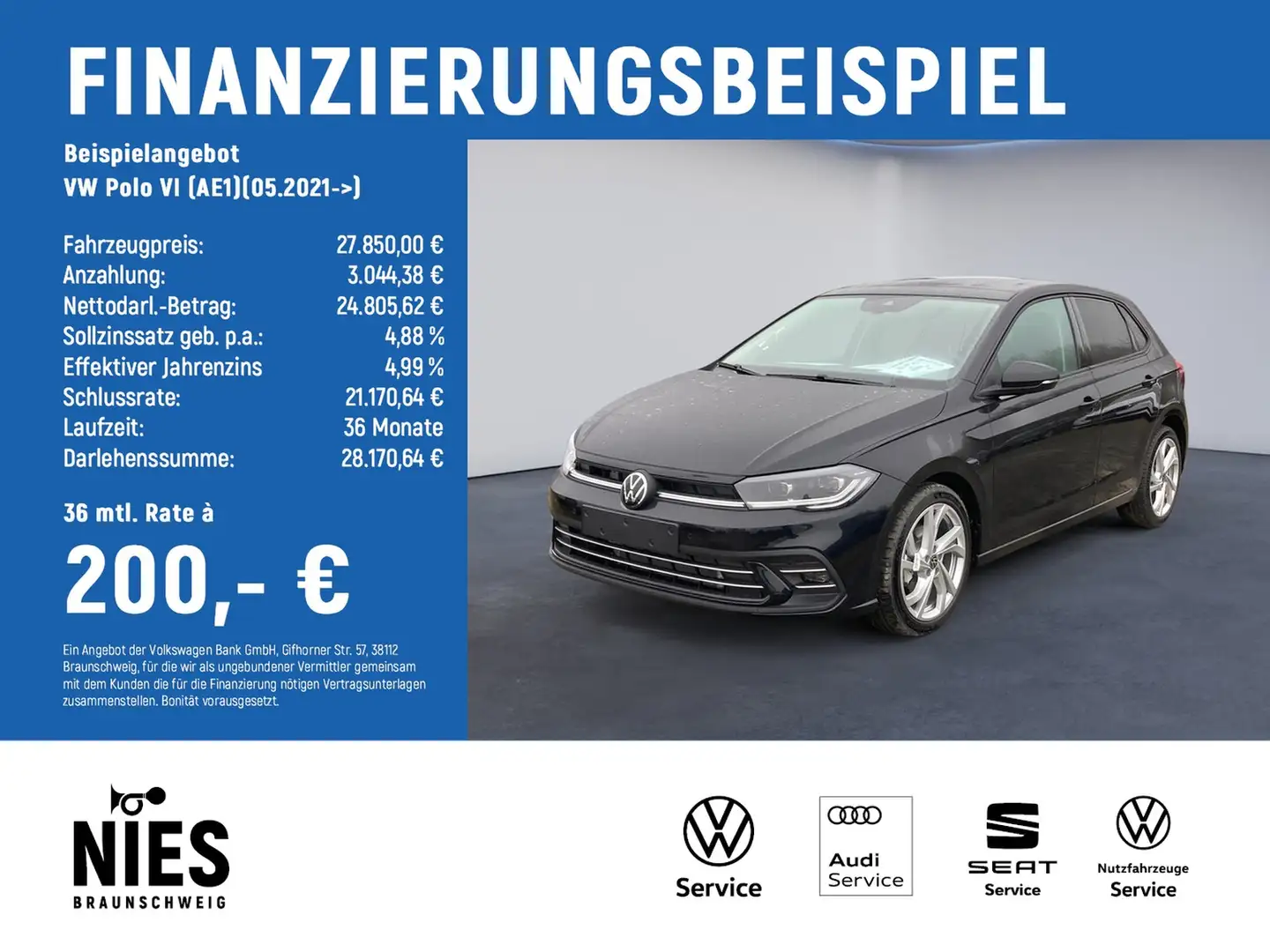 Volkswagen Polo VI (AE1)(05.2021->) Style MATRIX-LED+RearView+AHK Schwarz - 2