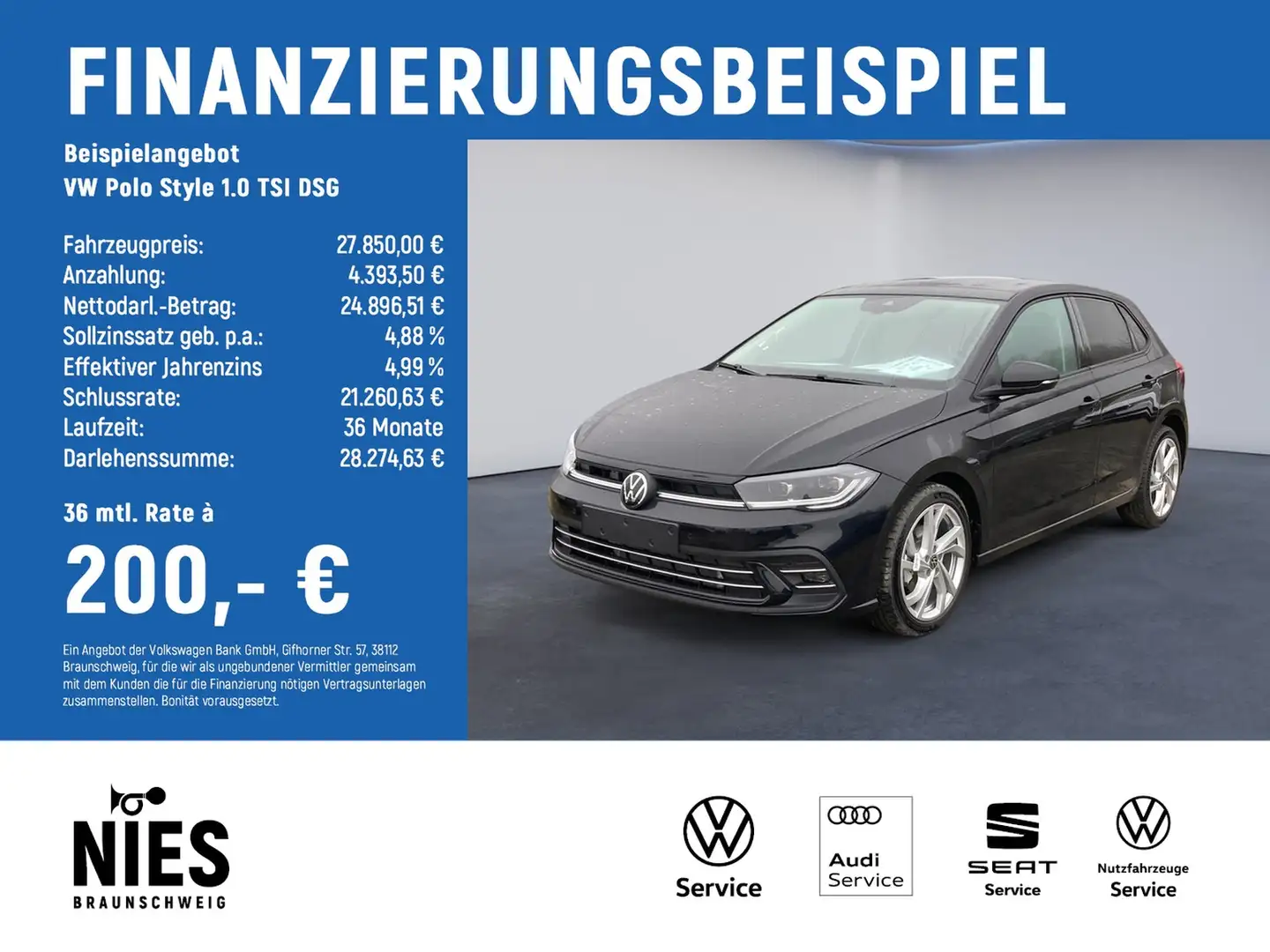 Volkswagen Polo Style 1.0 TSI DSG MATRIX-LED+RearView+AHK Schwarz - 2