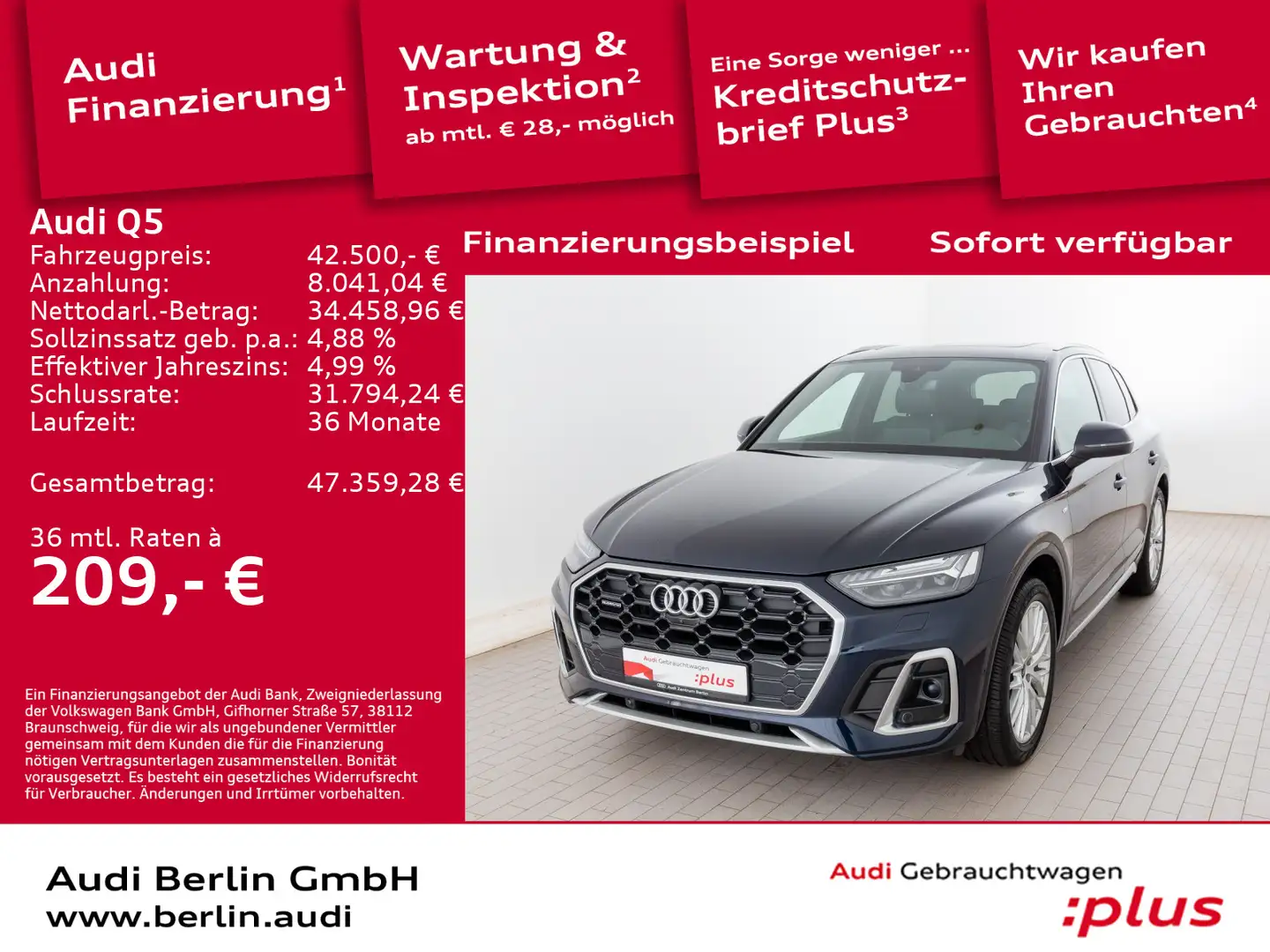 Audi Q5 S line 40 TDI qu.S tr. STDHZG PANO MATRIX 360 Blau - 1