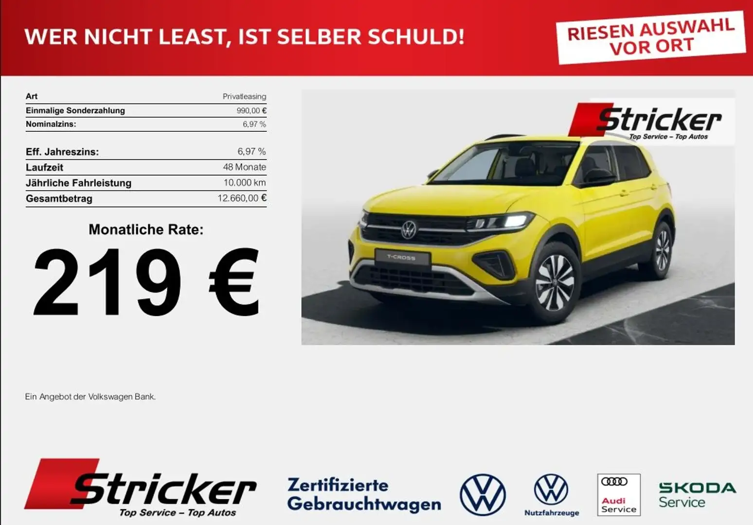 Volkswagen T-Cross GOAL 1.0 l TSI 95 PS 219,- mtl. SH APP ACC Gelb - 2