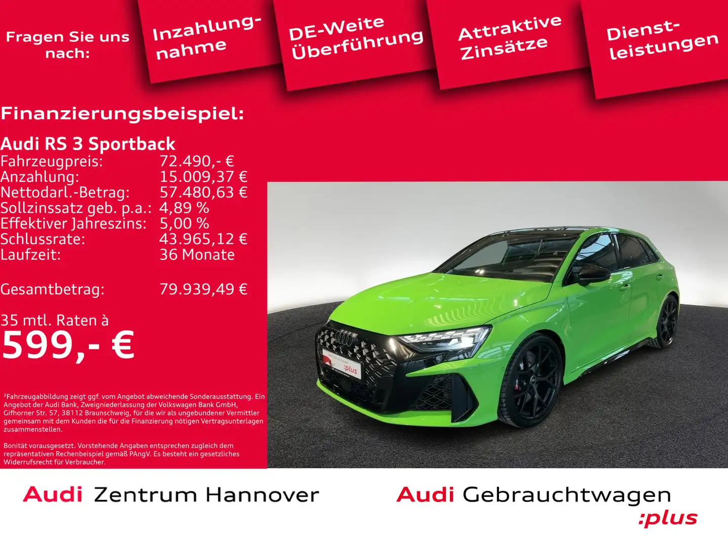 Audi RS3 Audi RS 3 Sportback 294(400) kW(PS) S tronic Grün - 1