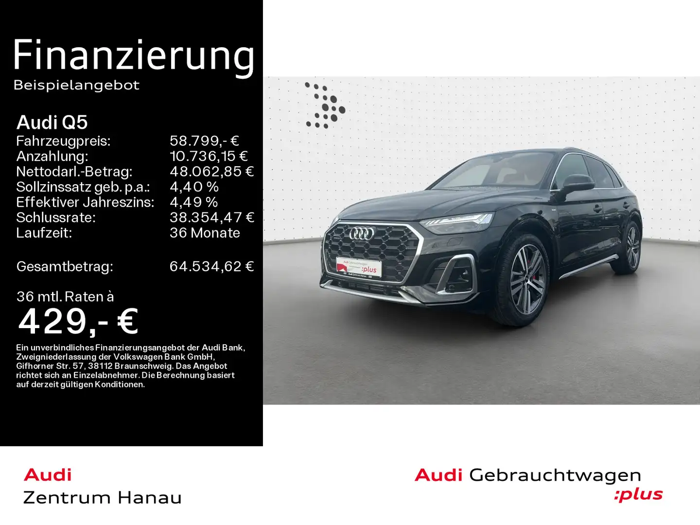 Audi Q5 55 TFSIe S-LINE*AHK*LUFT*LEDER*HUD*20ZOLL*MAT Schwarz - 1