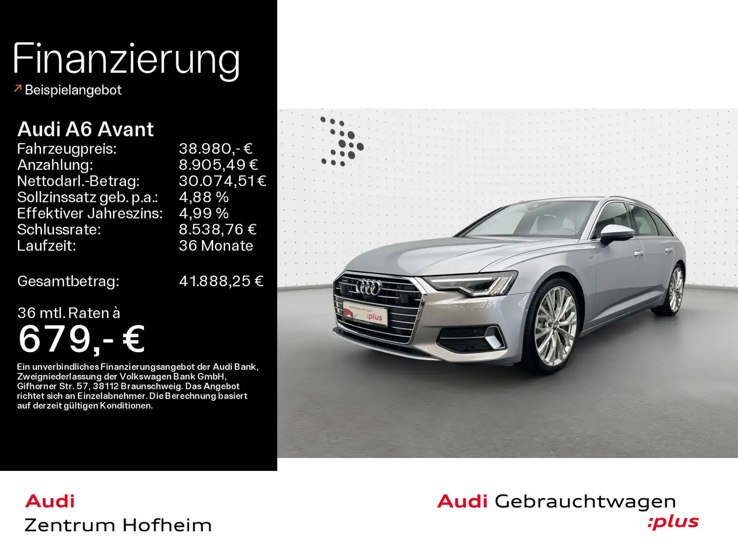 Audi A6 55 TFSI qu S line S tro*Air*B&O*HUD*Mat Silber - 1