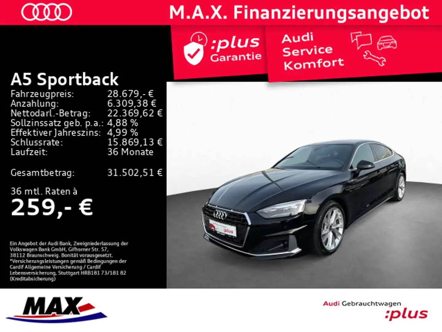 Audi A5 2.0 TFSI ADVANCED +KAMERA+MMI NAVI+ Noir - 1