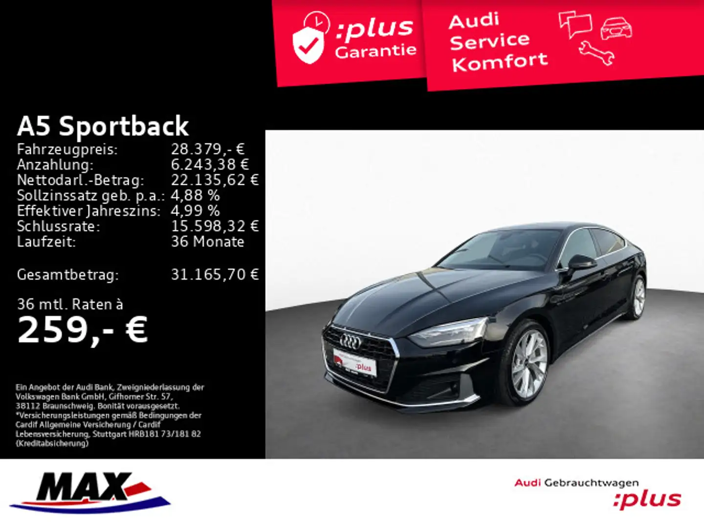 Audi A5 2.0 TFSI ADVANCED +KAMERA+MMI NAVI+ Schwarz - 1
