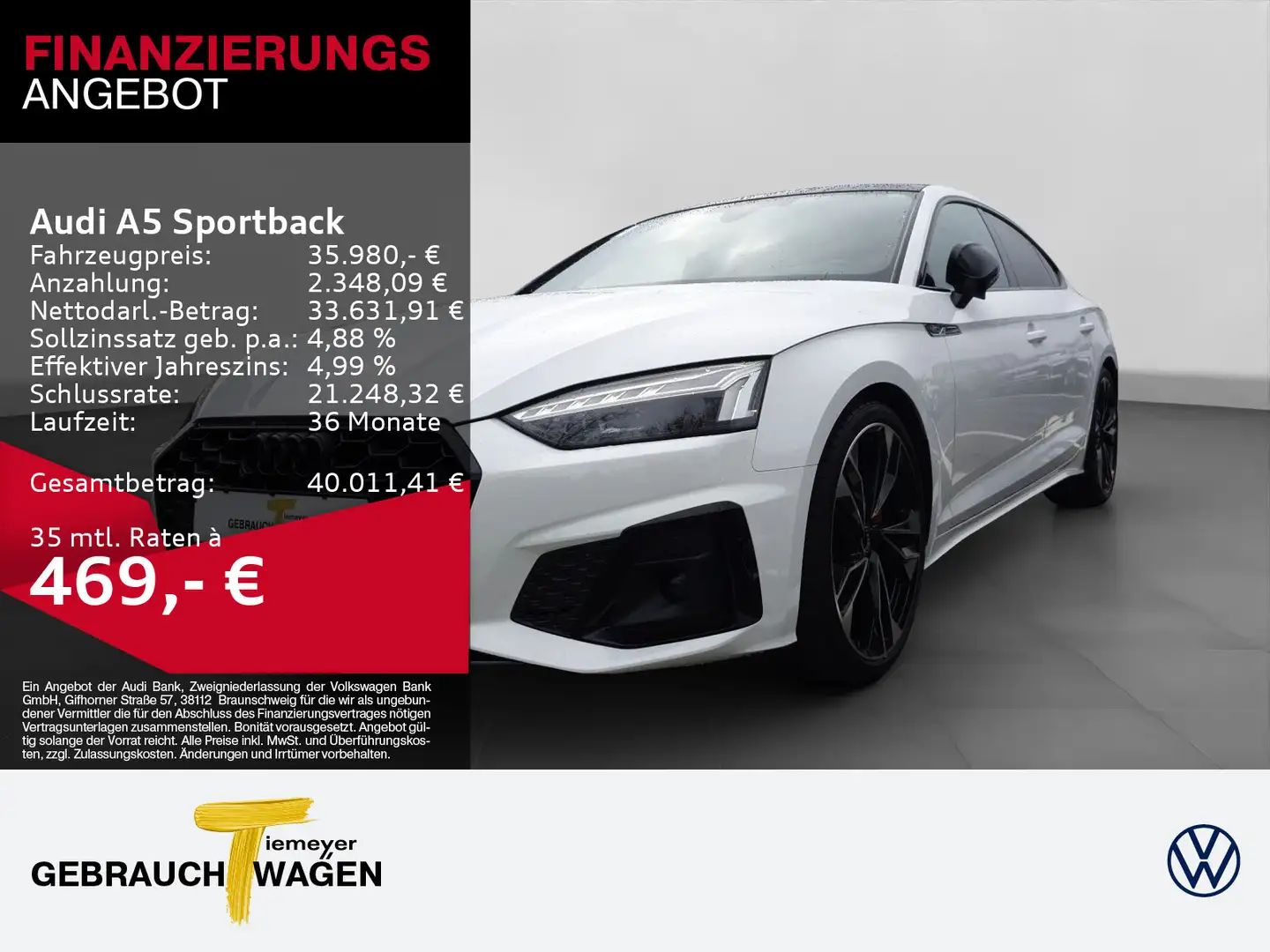 Audi A5 40 TFSI Q 2x S LINE PANO VIRTUAL AH Weiß - 1