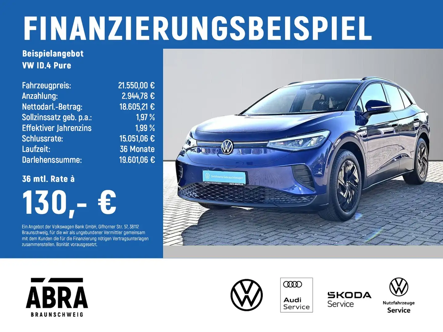 Volkswagen ID.4 Pure LED+NAVI+LANE+ACC+PDC+APP+DAB+ Bleu - 2