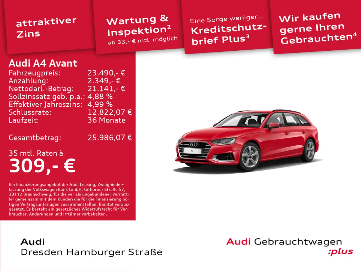 Audi A4 30 TDI Advanced Rückfahrkamera Navi Rot - 1