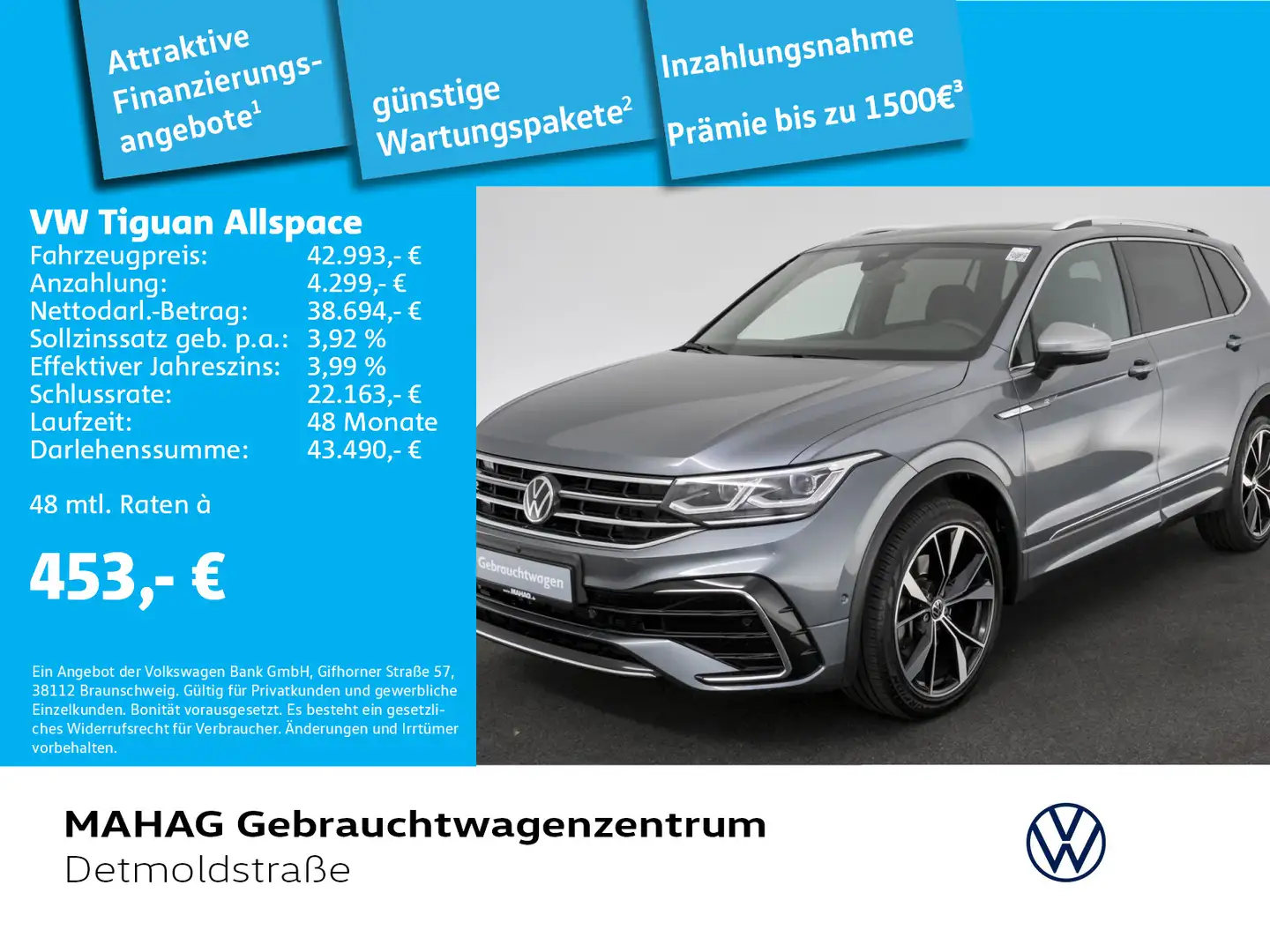Volkswagen Tiguan Allspace 4 Mot 2.0 TDI R-Line AHK Leder I Grau - 1
