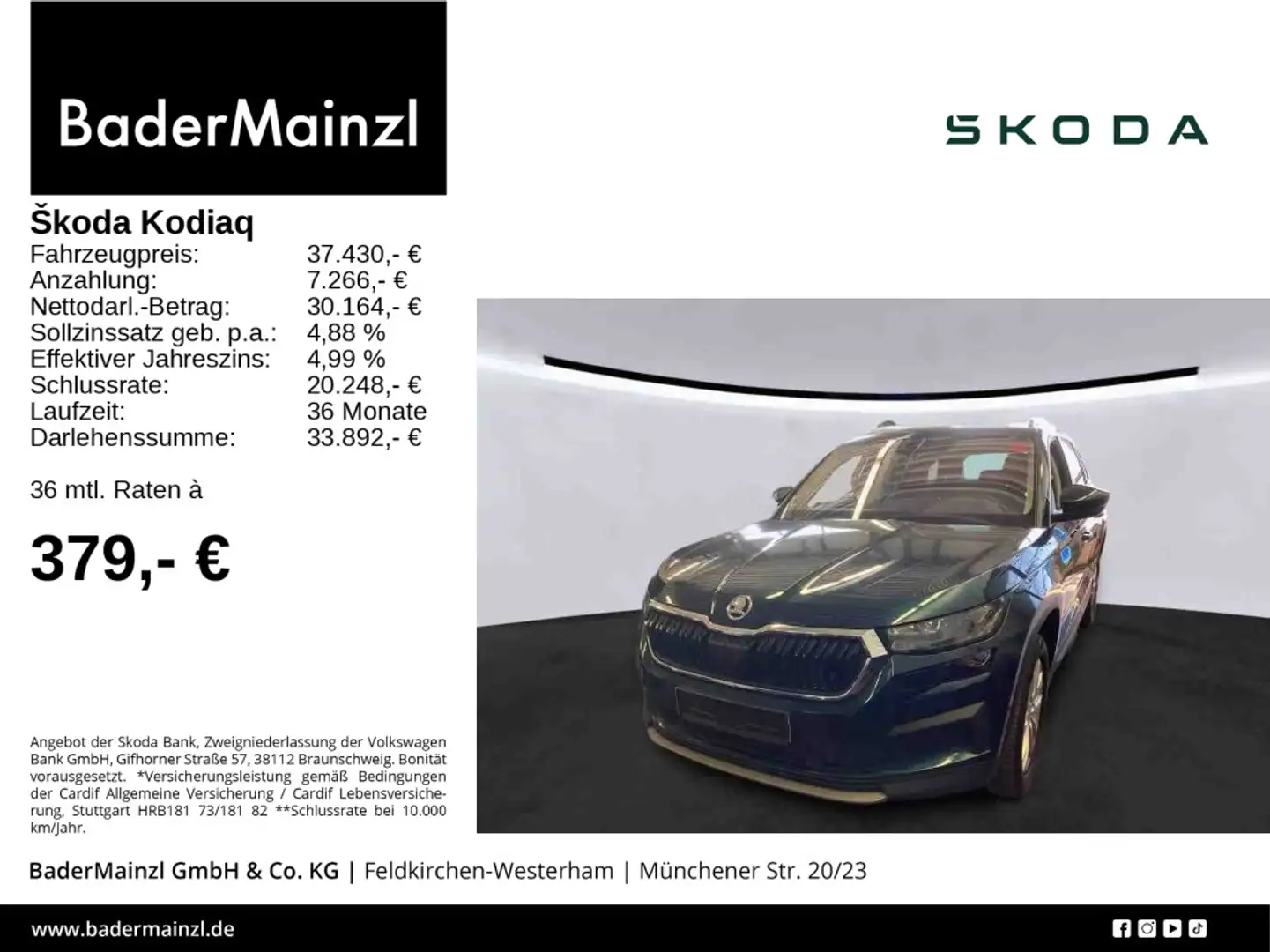 Skoda Kodiaq 2.0 TDI 4x4 DSG Style AHK Pano Leder 360° Blau - 1