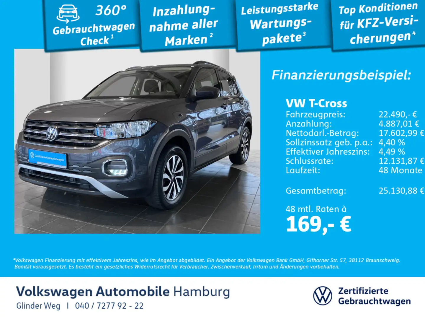 Volkswagen T-Cross 1.0 TSI DSG Active AHK Ganzjahresreifen Grau - 1