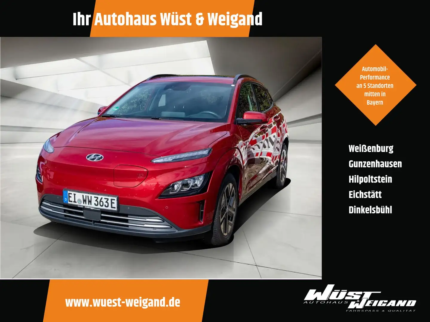 Hyundai KONA Kona EV 100KW Trend-Paket, Schiebedach, Assi-P., Rot - 1