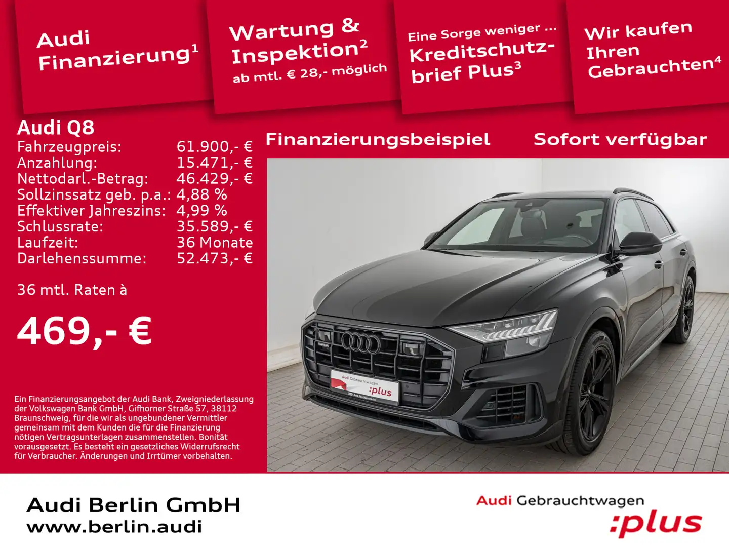 Audi Q8 50 TDI qu. tiptr. AHK PDC RFK NAVI HUD MATRIX Schwarz - 1