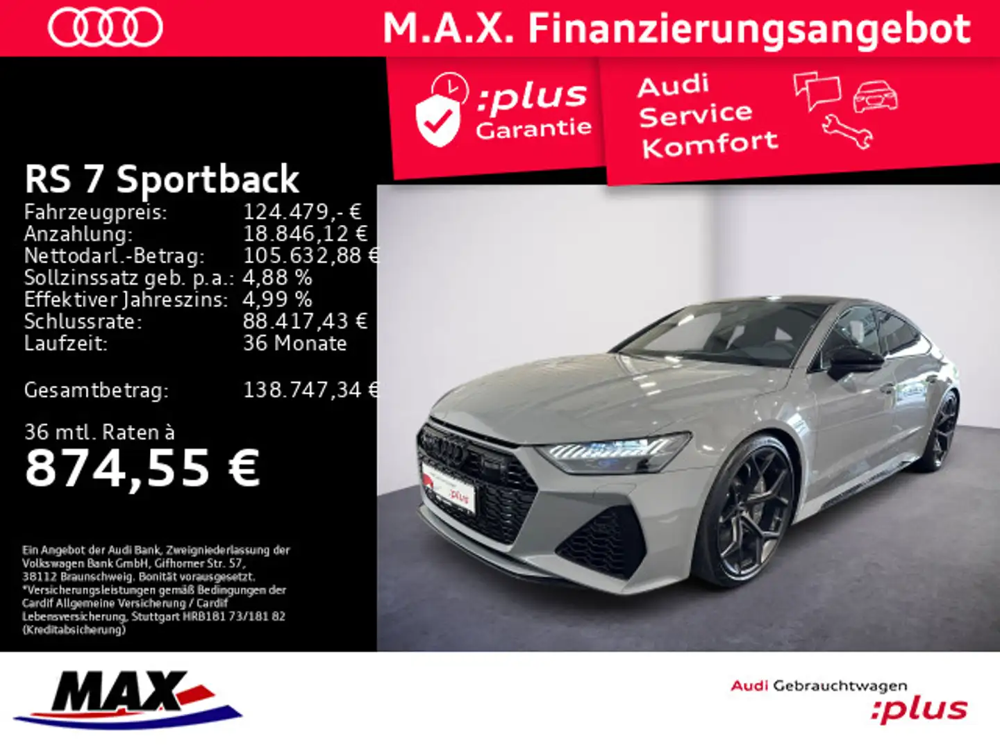 Audi RS7 RS7 Sportback PERFORMANCE QU HD-MATRIX+305KM/H+ Grau - 1