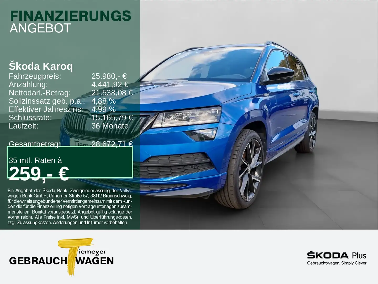 Skoda Karoq 2.0 TDI DSG 4x4 SPORTLINE AHK LM19 LED Blau - 1