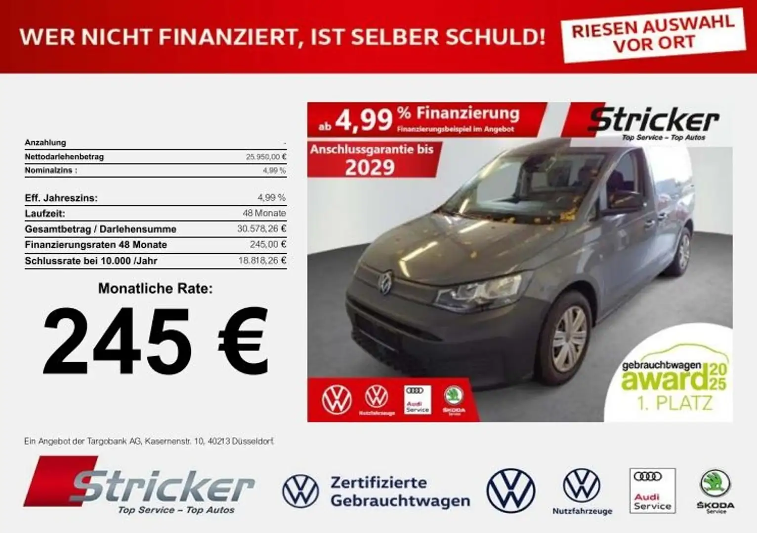 Volkswagen Caddy Kombi 1.5TSI 245,-ohne Anzahlung AHK Kamera Grau - 1