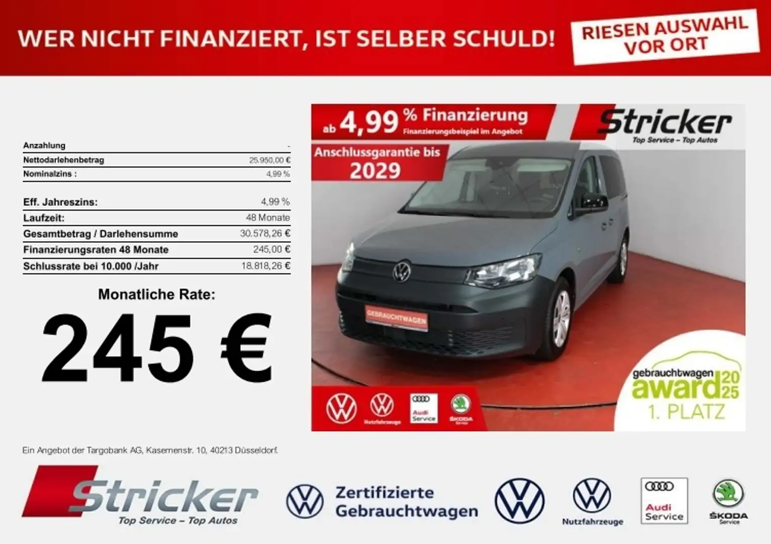 Volkswagen Caddy Kombi 1.5TSI 245,-ohne Anzahlung AHK Kamera Gris - 1