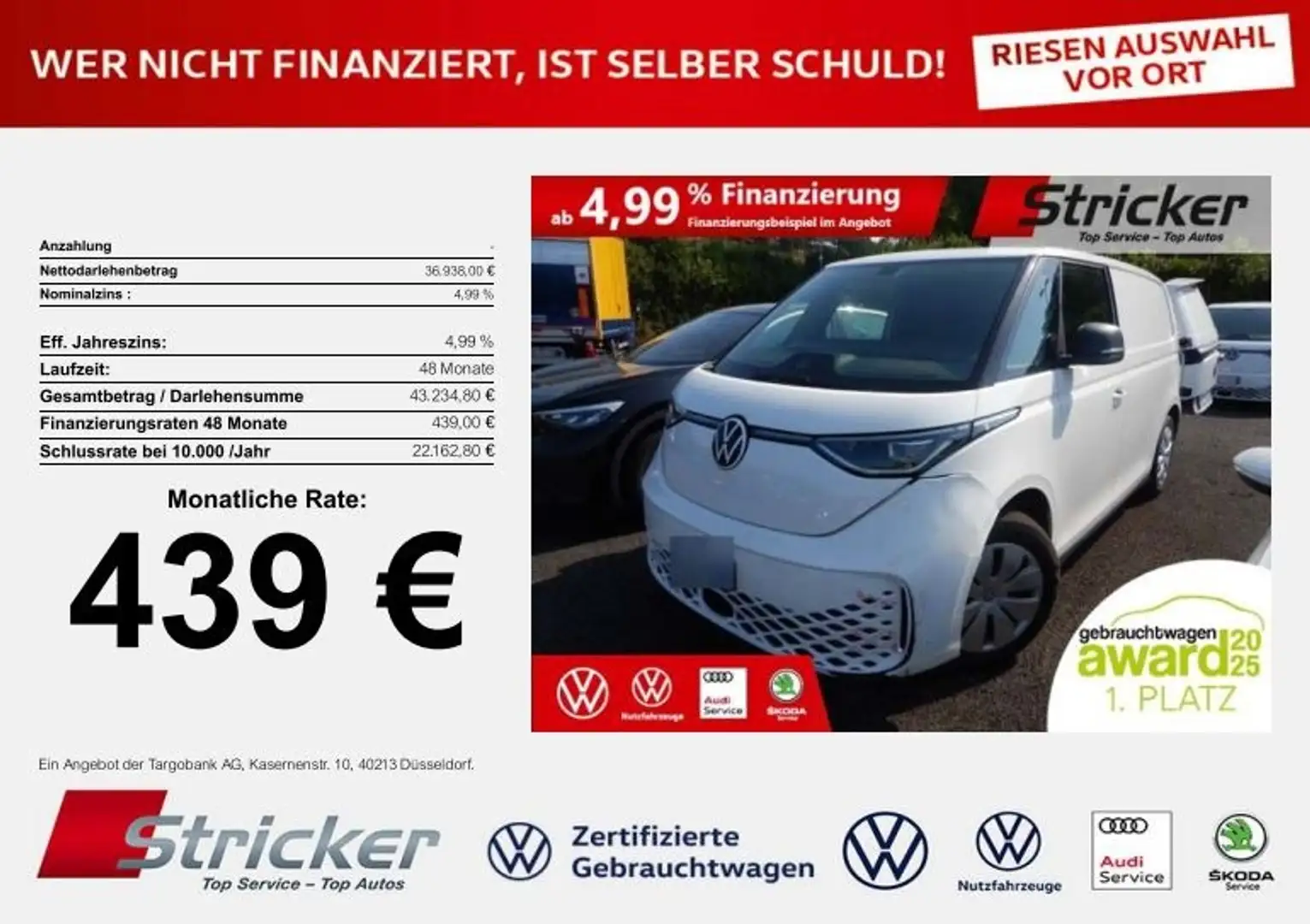 Volkswagen ID. Buzz Cargo 150/77 439,-ohne Anzahlung IQ.Light Einpark Weiß - 2