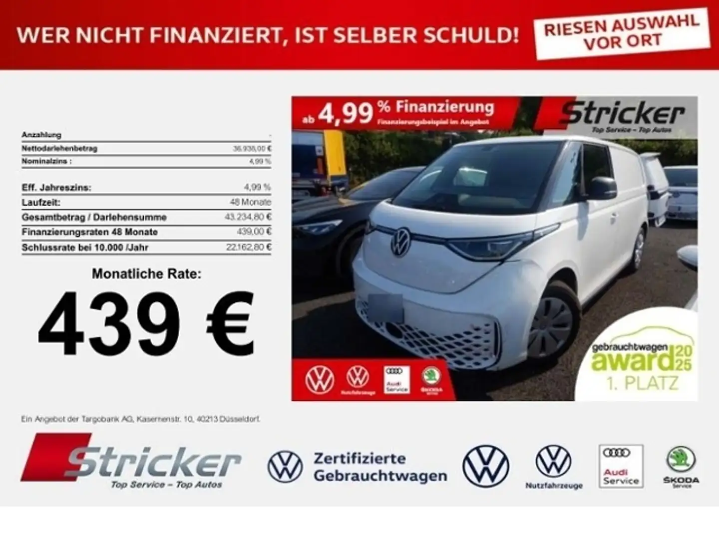 Volkswagen ID. Buzz Cargo 150/77 439,-ohne Anzahlung IQ.Light Einpark Weiß - 1