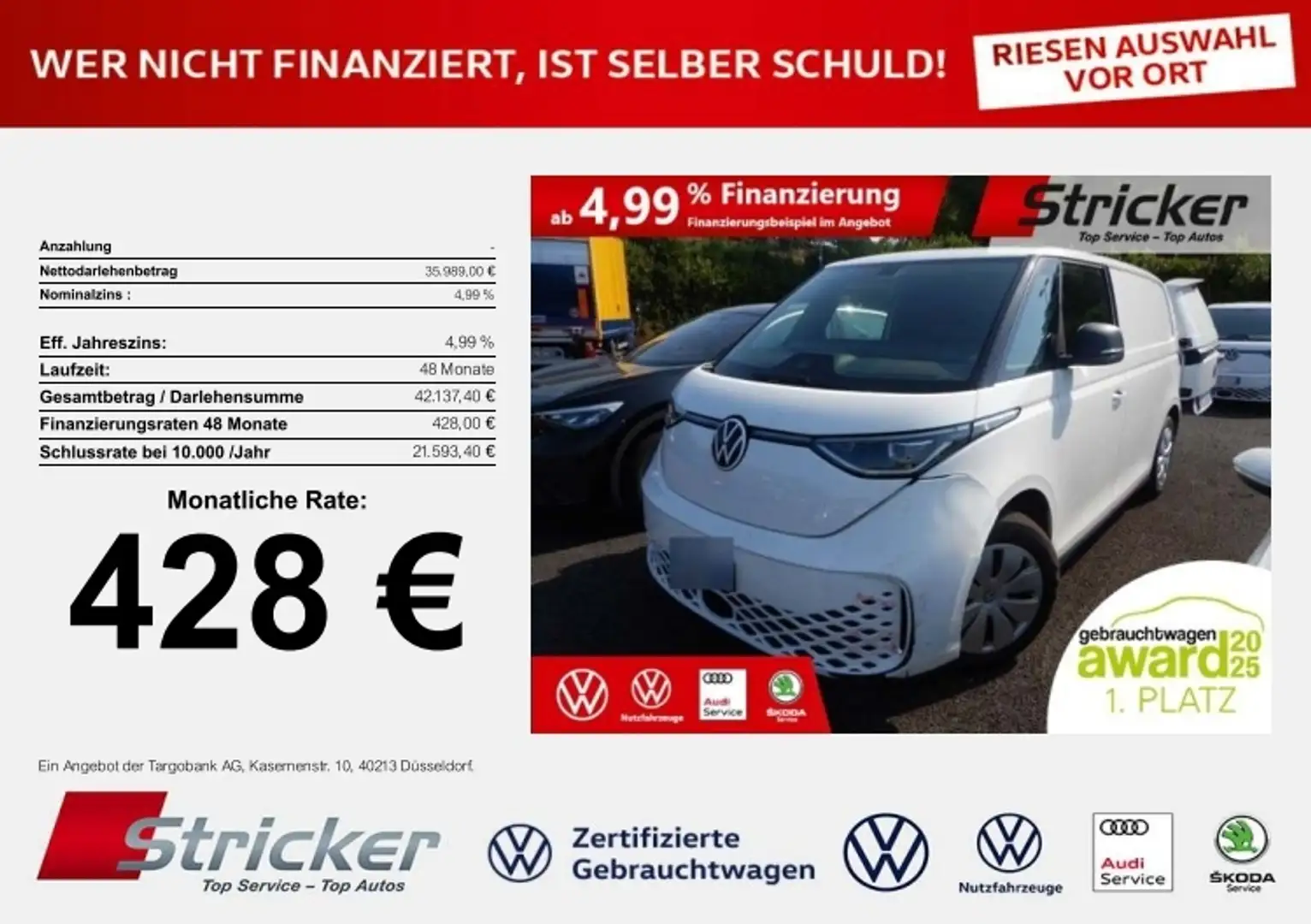 Volkswagen ID. Buzz Cargo 150/77 428,-ohne Anzahlung IQ.Light Einpark Weiß - 1