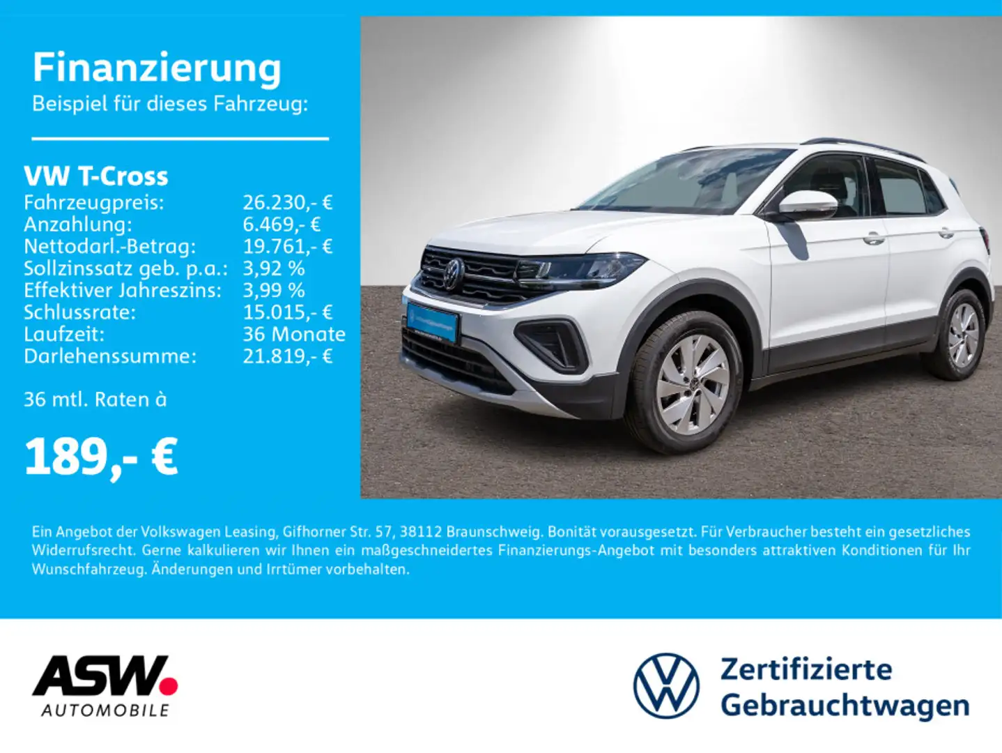 Volkswagen T-Cross Life 1.5 TSI DSG LED Navi ACC PDC SHZ VC Weiß - 1