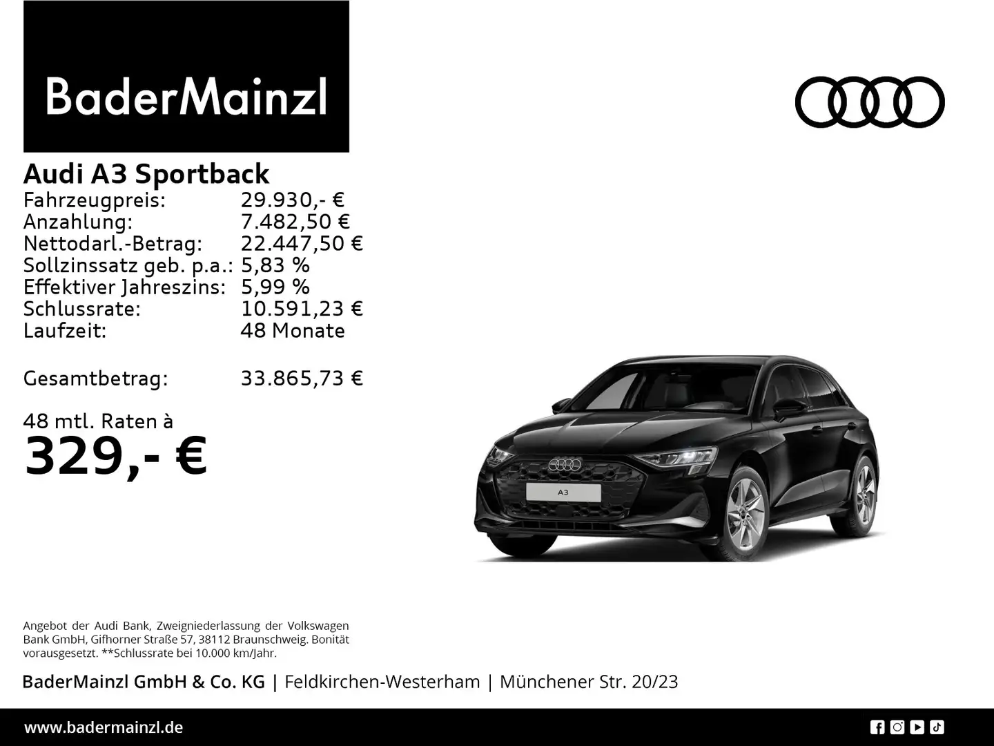 Audi A3 30 TFSI S tronic LED Navi SHZ 2xPDC Schwarz - 1