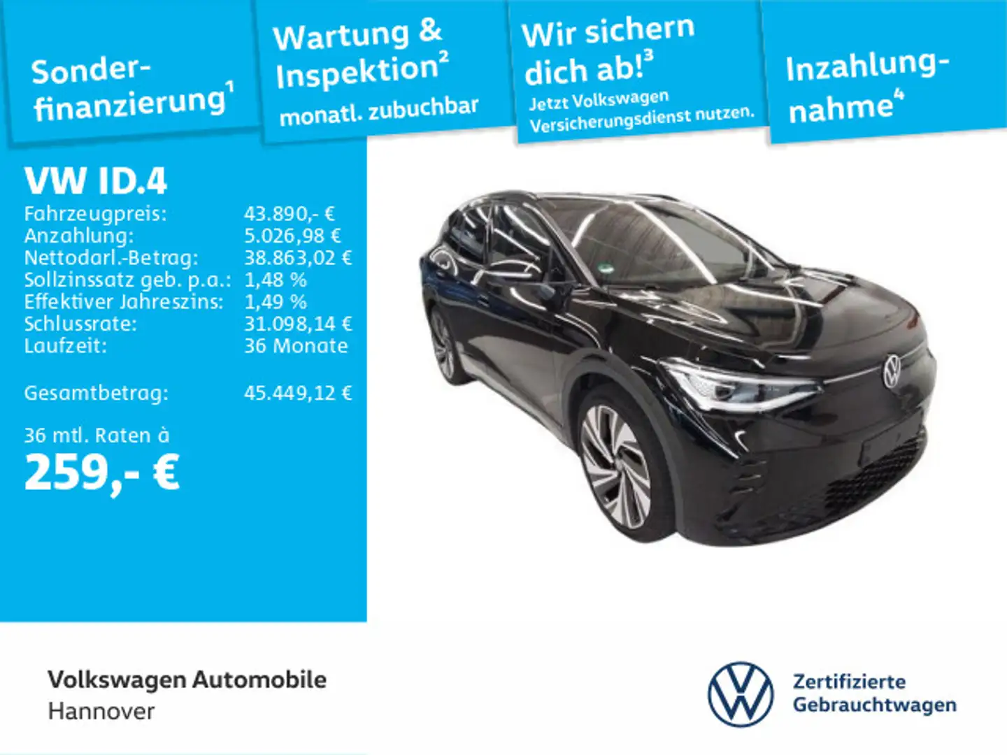 Volkswagen ID.4 GTX 4M Navi AHK Pano Kamera HUD WP ACC LED Schwarz - 1