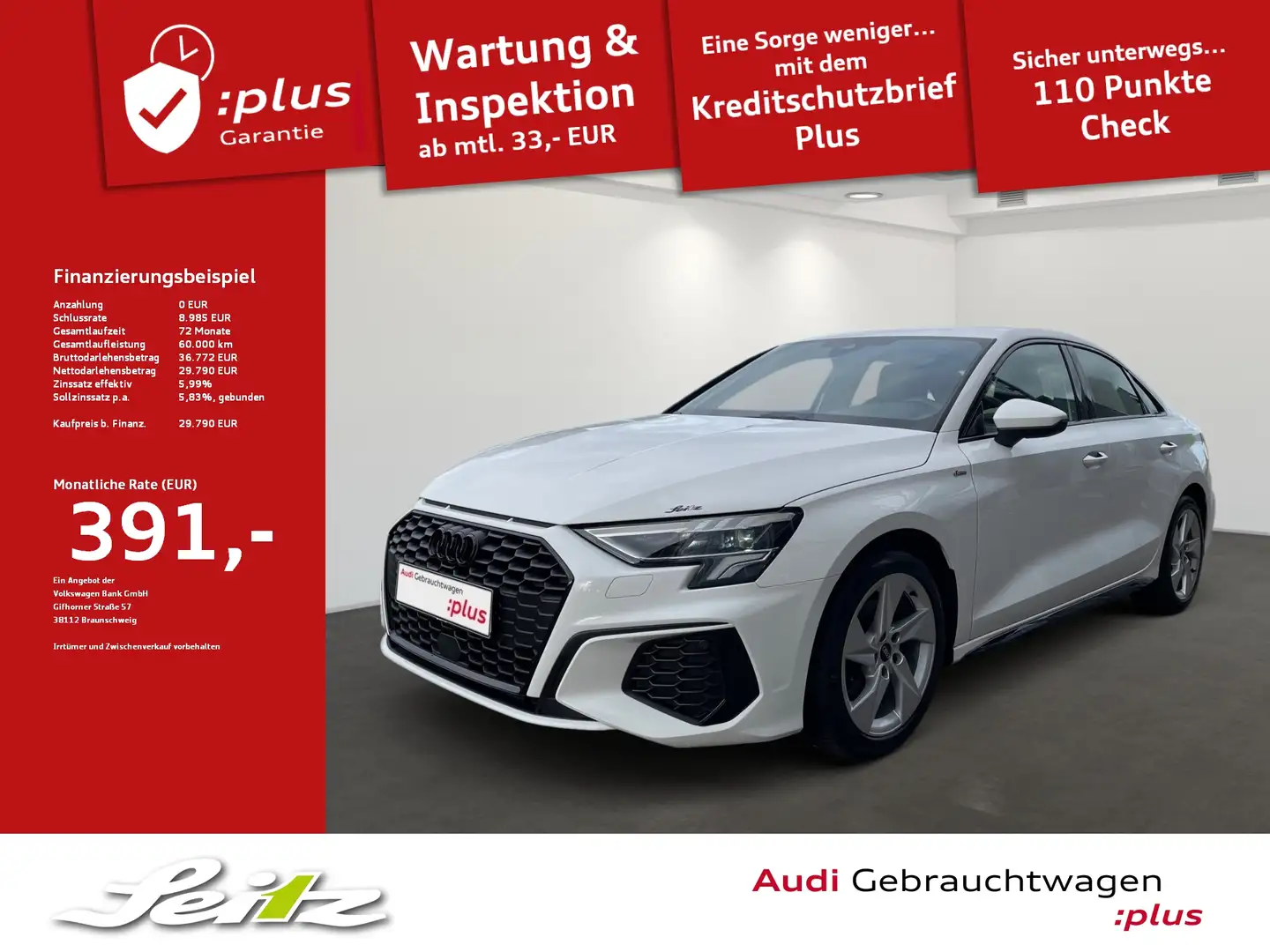 Audi A3 Limousine 35 TDI S line *LED*KAMERA*SITZH* Weiß - 1