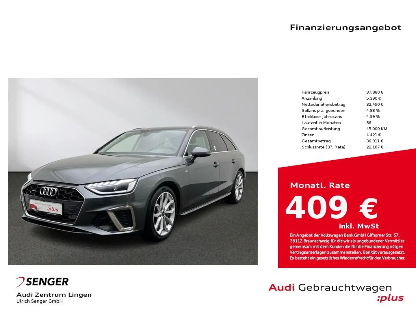 Audi A4 Avant S line 50 TDI quattro Matrix ACC B&O Gris - 1